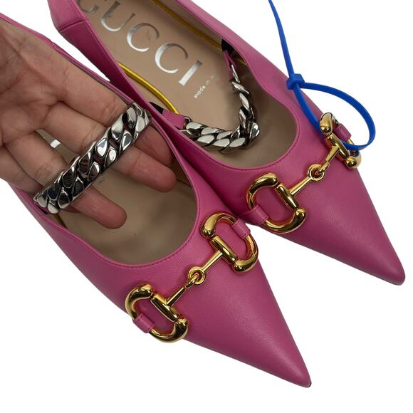 Gucci Horsebit Pointed Toe Mary Jane Ballet Flats Pink Size 38.5 - Picture 6 of 13